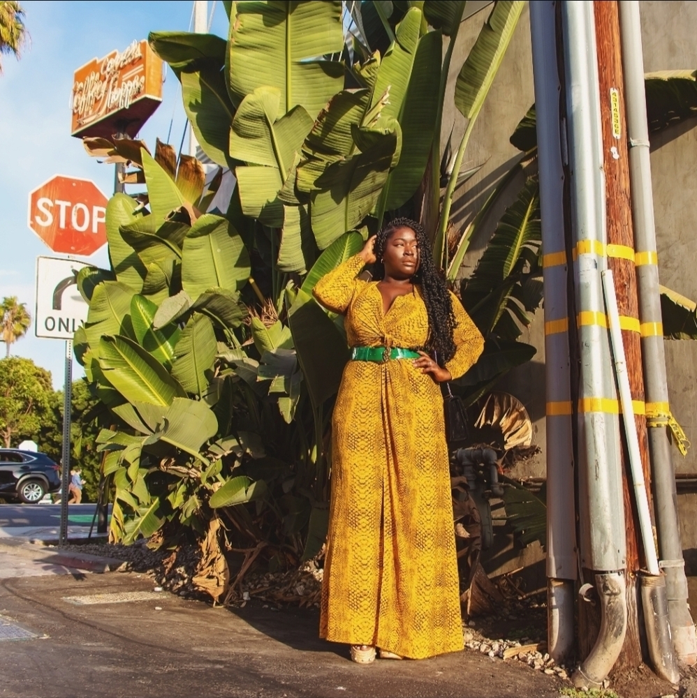 Pretty Little Thing - Maxi Mustard Snake Print Dress